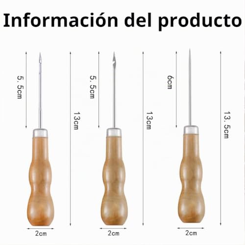 Miniatura 6 de Lezna Coser Cuero Punzón, Punzón Herramienta De Costura, Para Coser Cuero Punzón Con Mango De Madera Punzón Curvo Kit, Costura Artesanal Cuero Punzón Arañazos Artesanal Herramientas Cuero De Bricolaje
