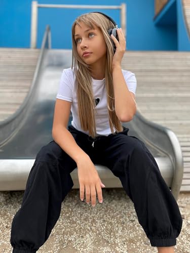 Image of Girls Cargo Pants Size 14-16 Black Winter Cargo Pants for Girls Joggers Pants Drawstring