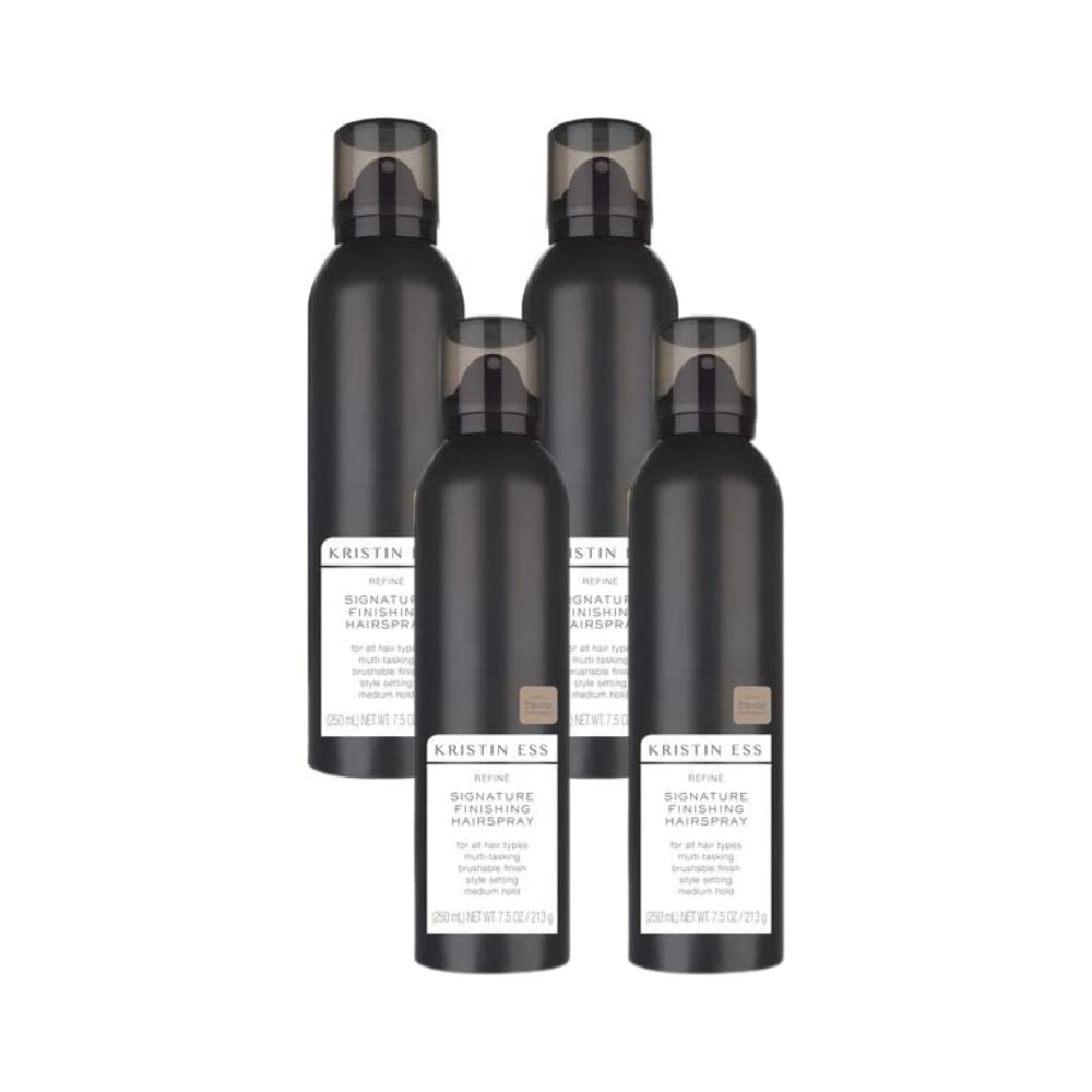 Kristin Ess Hair Refine Signature Finishing Hairspray for Hair Styling - Flexible Hold, Brushable Texture, Style Support for Straight, Textured, Wavy or Curly hair, Vegan, 7.5 oz (Pack of 4)