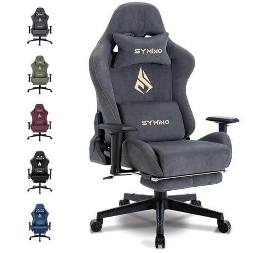 Symino Gaming Chair, Computer Chair with Footrest, Headrest and Lumbar Support, Ergonomic PC Chair, Height Adjustable Rotating Task Chairs, Black