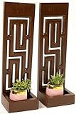 Carved Teak Wood Art Plaque Panel Wall Sconce Candle Holder Wall Mounted Succulent Planter Pots Hanging Plant Holder Decorative Flower Display Set of 2 (Dark Brown, Maze)