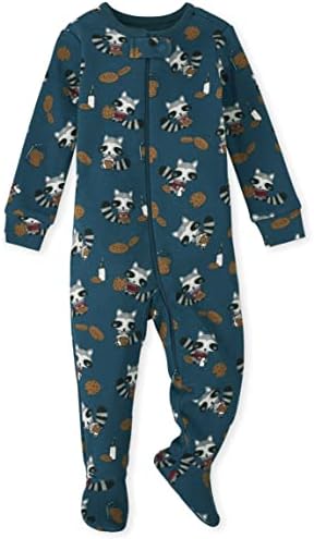 The Children's Place Baby Toddler Boys Snug Fit 100% Cotton Zip-Front One Piece Footed Pajama, Raccoon Print Single, 5T