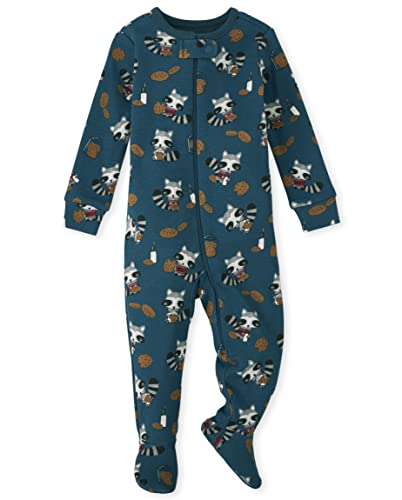 The Children's Place Baby Toddler Boys Snug Fit 100% Cotton Zip-Front One Piece Footed Pajama, Raccoon Print Single, 5T #TOP16