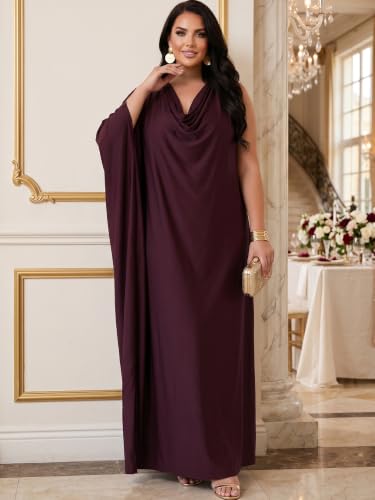 Image of KOH KOH Womens Long Cowl Neck Flowy Grecian Goddess Cape Sleeve Maxi Dress