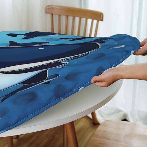 Nappe de table ronde imprimée baleine bleue imperméable élastique - 7