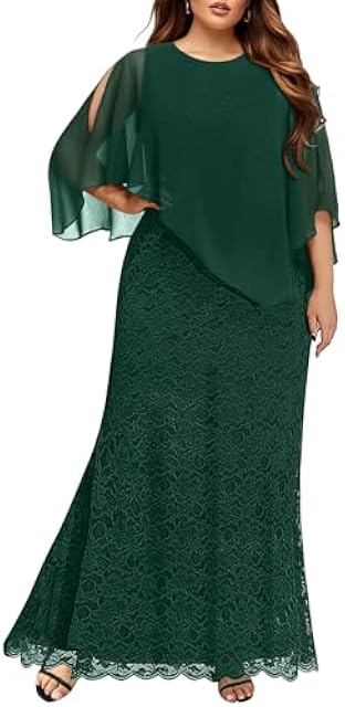 Women's Plus Size Cape Dress with Chiffon Overlay Gown Formal Evening Lace Long Mermaid Dresses 2025