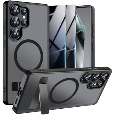 Magnetic Case For Samsung Galaxy S24 Ultra With 2X Privacy Screen Protectors,Galaxy S 24 Ultra Phone Case With Stand & Compatible With MagSafe,Shockproof Translucent Matte Protective Cover,Black