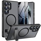 Magnetic Case for Samsung Galaxy S24 Ultra with 2X Privacy Screen Protectors,Galaxy S 24 Ultra Phone Case with Stand & Compatible with MagSafe,Shockproof Translucent Matte Protective Cover,Black