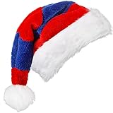 LOMIMOS Christmas Santa Hat,Xmas Blue and Red Velvet Plush Hat for Adults Home Decoration Party Supplies