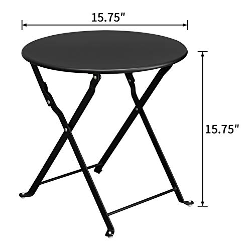 Hollyhome Accent Folding Small Side Table, Modern Metal Waterproof And Anti-Rust End Table, Round Indoor&Outdoor Space-Saving Coffee Table, Nightstand/Sofa Table, (H) 15.75" X (D) 15.75", Black #TOP1