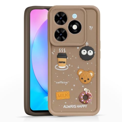 Image of Bintage Cute Fun Taddy Cartoon 3D Ball Bear Milk Donut Coffee Cup Silicon Case Full Body & Camera Protection Back Cover Compatible for Infinix SMART 8 HD - Brown