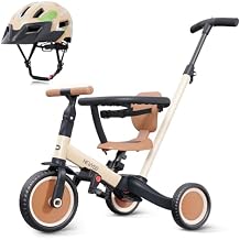 newyoo Toddler Tricycle with Helmet, Toddler Bike, Tricycles for 1-3 Year Olds, Kids Bike Helmet for 1-5 Year Olds, Khaki