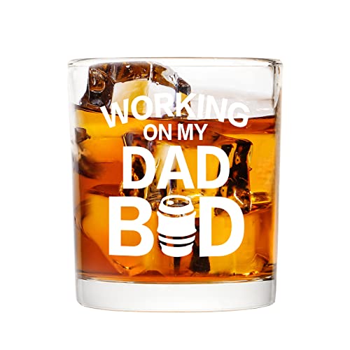 Modwnfy Father's Day Gifts For Dad, Dad Whiskey Glass, Funny Old Fashioned Glass For Dad Papa Father From Daughter Son, Dad Gift For Birthday Christmas, Working On My Dad Bod, 10 Oz #TOP21