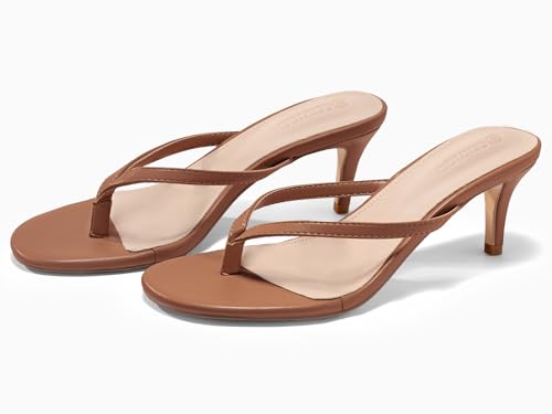 Image of Coutgo Women's Kitten Heels Flip Flops Thong Heeled Sandals Round Open Toe Comfortable Summer Beach Shoes