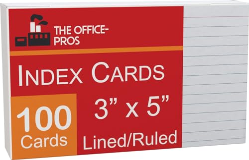 Back To School Supplies - Your One Stop Shop - RULED INDEX CARDS - 100 Pack, 3x5 Index Cards, Ruled On Front, White - 1 Pack Of 100 Cards - Ruled