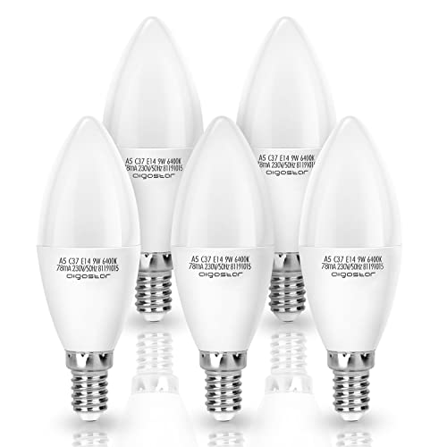 Led E14 Kaltweiß 9W (ersetzt 50W) Leuchtmittel Birne Lampe 6400K 720 Lumen Abstrahlwinkel 260 Grad Glühbirnen Kerzenform C37 5 Stücke Energiesparend