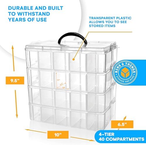 Bins & Things Storage Container with 30 Adjustable Compartments for Storing & Organizing Sewing Embroidery Accessories Threads Bobbins Beads Beauty Supplies Nail Polish Jewelry Arts & Crafts - Large