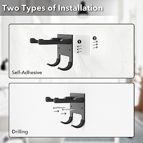 Hair Dryer Holder for Supersonic, with 4 Ring for Attachments Accessory Storage, with Wire Organization, Non-Slip Eva Protector, Black, Wall Mounted, Adhesive/Drilling - Thumbnail 6