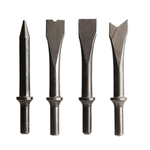 LE LEMATEC 4-Piece Air Chisel Set - 125mm Long Round Concrete Bits with 10.2mm Shank for Pneumatic Hammer, Heavy-Duty Metalworking & Punch and Chisel Set Applications