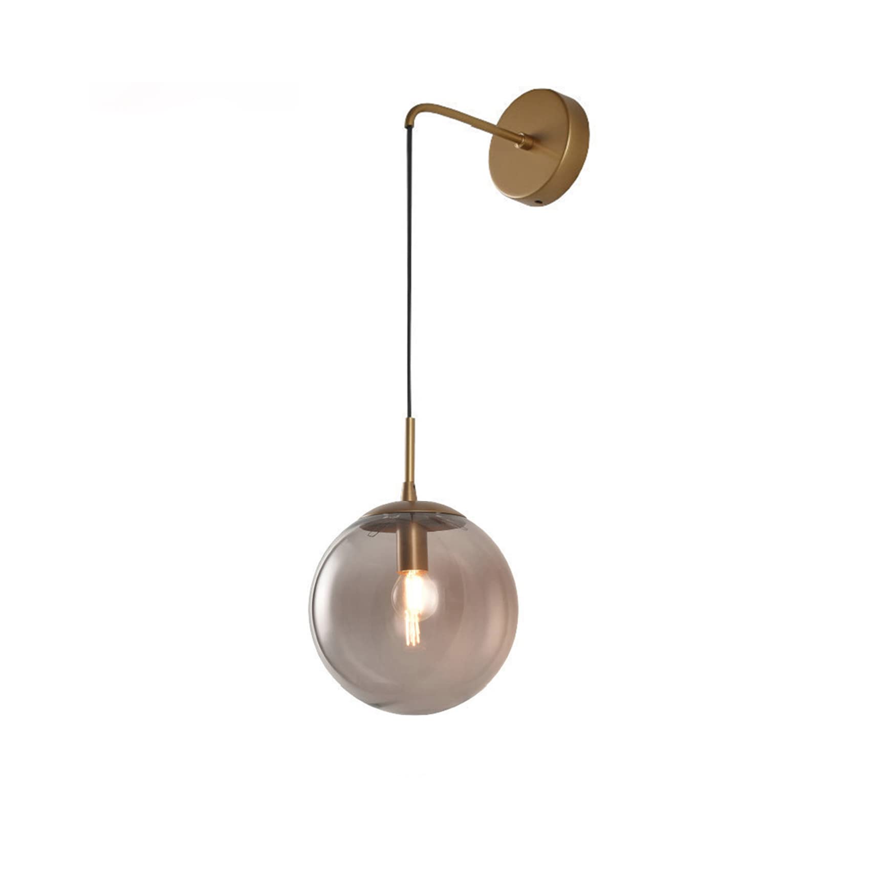 EKSED Wall Light Indoor Glass Wall Sconce with Gold Metal Fittings & E27 Bulb Socket for Bedroom, Living Room, Dining Room (Grey, 20cm)