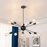 MAXvolador Sputnik Chandeliers 10-Light, Modern Pendant Lighting, Metal Ceiling Light Fixture Adjustable Height, Industrial Vintage Hanging Pendant Light for Kitchen Dining Room Hallway, Black