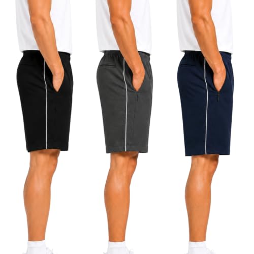 Image of Shorts Pant for Men |Cotton Hosiery Regular Fit Half Pant for Man with 2 Side Zip Pockets | Solid Side Stripe Design, Black, Navy, Dark Grey, M-4XL, Men's Shorts | Knee Length