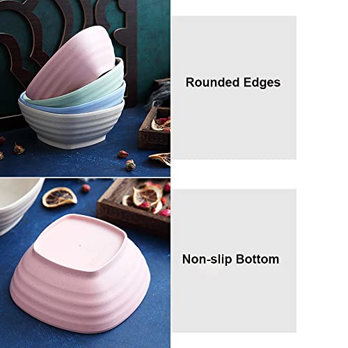 Zgwansui 20 Oz Unbreakable Cereal Bowls Set Of 4, Wheat Straw Fiber Rice Bowl, Reusable Square Soup Bowls, Stackable Pinch Bowl For Side Dish Noodle Oatmeal Salad, Dishwasher Safe (Beige) #TOP3