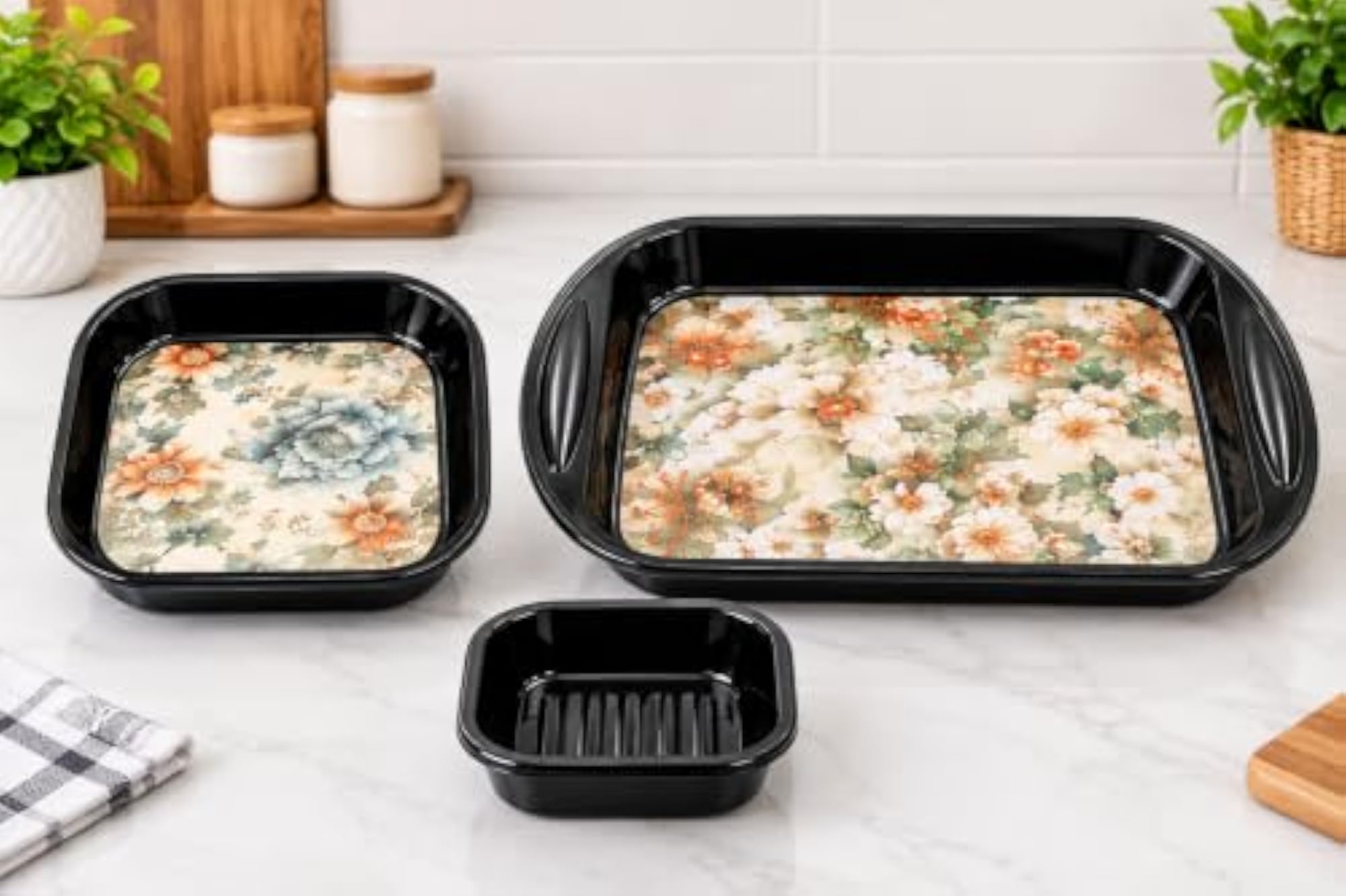 Floral Ceramic Baking Dish Set, 3-Piece