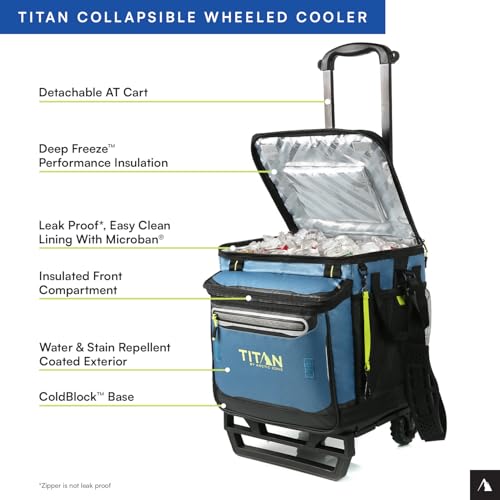 Titan by Arctic Zone Collapsible Wheeled Soft Sided Cooler with Detachable Rolling AT Cart, Insulated Bag with Leak Proof Lining, for Travel, Beach, Picnic, 60 Can Capacity, Marine Blue by Titan by Arctic Zone - Image 2