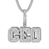 Collana, ciondolo a catena da tennis ICY personalizzato CEO 3D piccolo 14K tono bianco