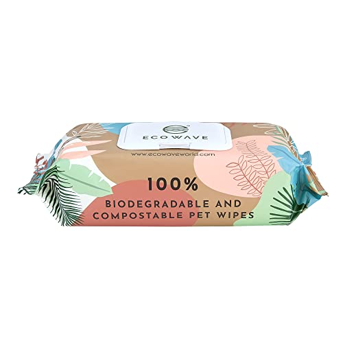 Eco Wave Hypoallergenic Plant-Based Pet Wipes, Dog and Cat Grooming Wipes for Face, Ears, Body, Butt, and Paws, Fragrance Free, Compostable, 100 Count