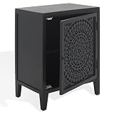 SAFAVIEH Furniture - Thea 1-Door Carved Nightstand - Black - Mango Wood - Artisan...