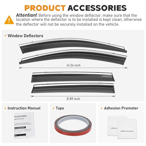 Image of Shatterproof Taped-On Window Deflectors for Honda CR-V 2017-2022 with Chrome Trim, Rain Guards, Window Visors for Cars, Vent Deflector, 4pcs