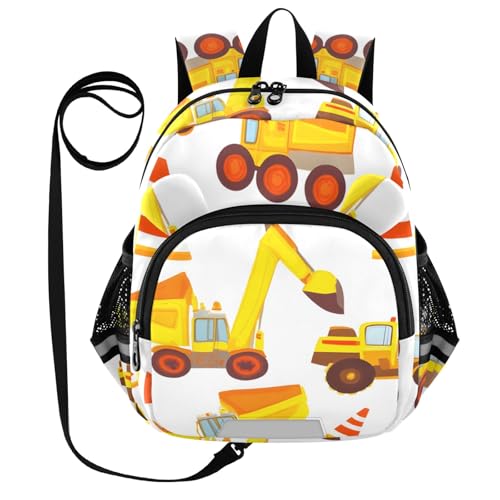 Kid's Backpack for Boys & Girls Toddler Bag Excavator Pattern Backpack with Safety Leash