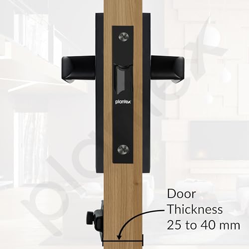 Image of Plantex Heavy Duty Door Lock - Bathroom Door Lock /Mortise 8inch Keyless Plate Handle Set for Home /Bathroom /Store Room /Balcony /Office with Baby Latch (8110, Z-Black)