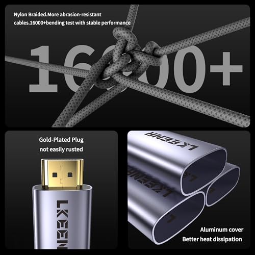 LKEENR 4K DisplayPort to HDMI, 3.3ft Uni-Directional DP (Source) to HDMI (Display) 1.4 Cable, 4K@30Hz, 2K@60Hz, 1080P Full HD, Braided Cord for Dell, NVIDIA, AMD, Monitor, Projector