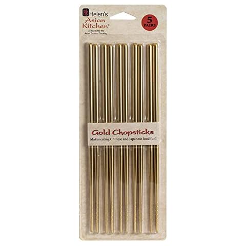Helen's Asian Kitchen 97143 Stainless Steel Chopsticks, Set of 5-Pair, One Size, Gold Cover