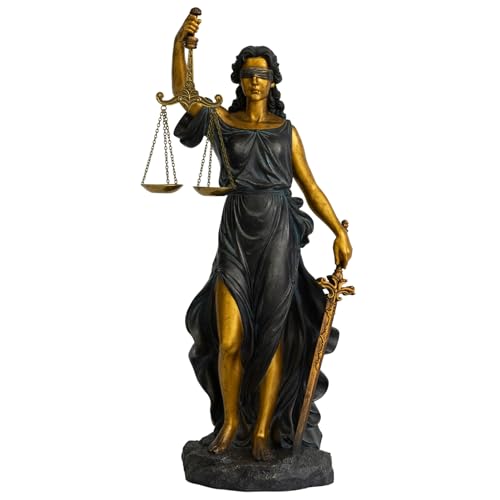 ShineOnAngel Lady Justice Statue 13in Bronze and Gold Decorative Sculpture with Scale and Sword Law Office Desk Decor Lawyer Gift Blind Justice Figurine for Bookshelf Living Room (Bronze & Gold)