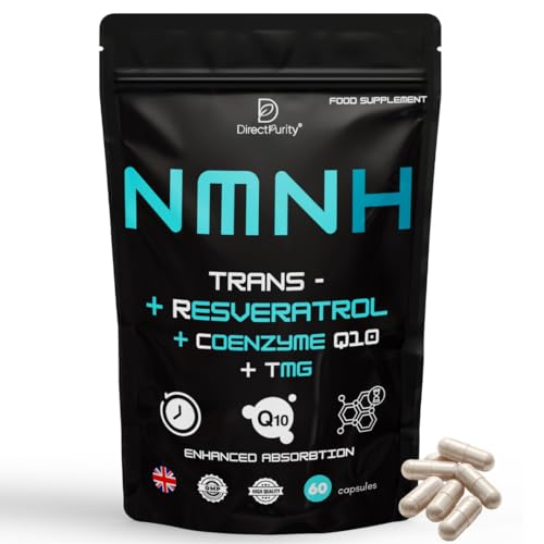 NMNH Supplement 600 mg, with Trans Resveratrol, CoQ10 and TMG, NMNH and resveratrol Supplements Support Cellular Health and Healthy Aging. Boost Vitality and Combat Aging.