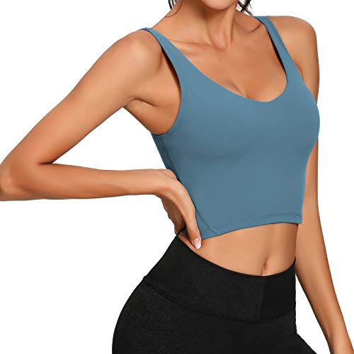 Lemedy Women Sports Bra Longline Crop Tank Top Padded Workout Running Yoga (M, Blue) #TOP2