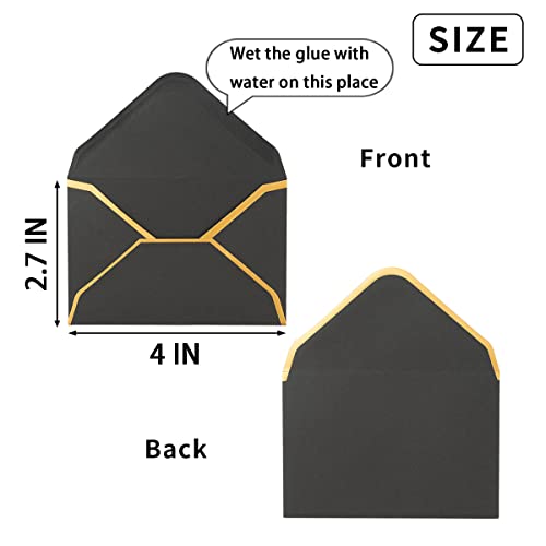 200 Pack Mini Envelopes Colorful Small Envelopes With Gold Border For Blank Note Cards, Business Gift Cards, 4 X 2.7 Inches (Black) #TOP1