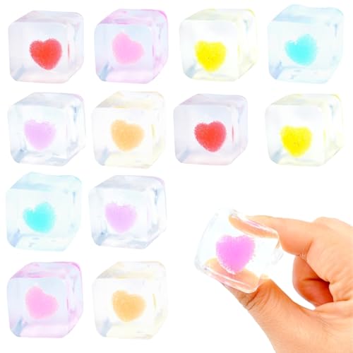 12 Pack Valentines Squishy Stress Cube Squeeze Toy, Sensory Stress