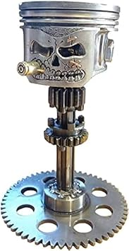 Carved Piston Skull Face Sculpture, Sculpture Art Figurine Handmade Piston Man Head Statue for Car Enthusiast Home Decorate