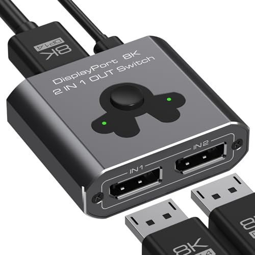 Image of Displayport Switch 2 in 1 Out DP Switcher 8K60Hz 4K144Hz High-Definition Resolution DP1.4 Displayport Switcher Compatible with PC Laptop Monitor TV