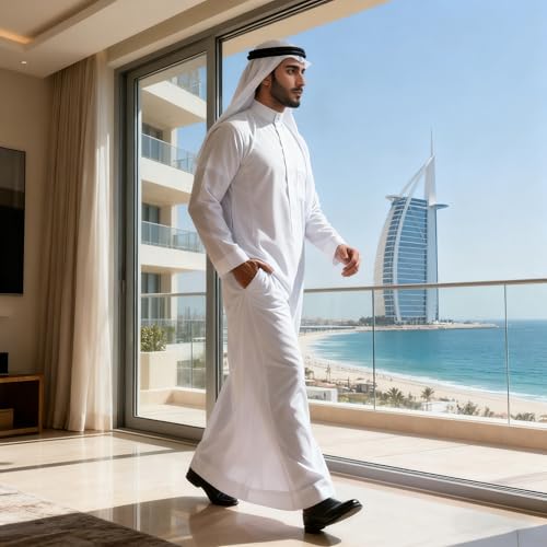 Men's Thobe Muslim Clothes Long Sleeve Middle East Saudi Kaftan Islamic Abaya Dubai Arab Robe4