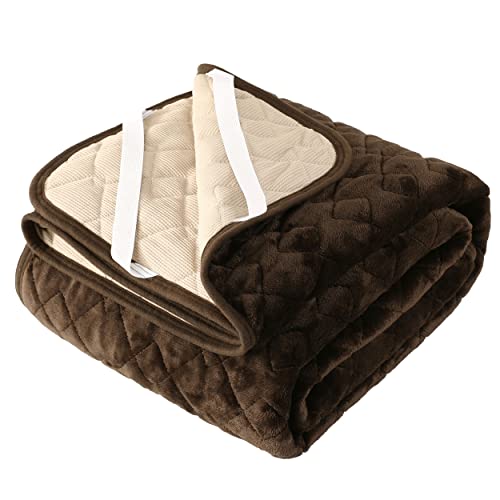 SUSAN'S GARDEN リバーシブル敷パッド フランネル ワッフル 帝人マイティトップⅡわた使用 抗菌防臭防ダニ加工 吸湿速乾 あったか なめらか ゴムバンド付き 丸洗いOK ベッドパッド 敷パッド 両面使用 ブラウン クイーン