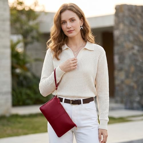 Image of YALUXE Genuine Leather Wristlet Handbags Purses Cell Phone Pocket Clutch Wallet Crossbody Bags for Women