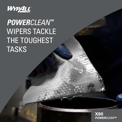 WypAll X80 Power Clean Reinigungstücher 8252, weiße Wischtücher für schwere Reinigungsaufgaben, 2-in-1 Midi-Rollenreinigungssystem, 1 Rolle x 180 Wischtücher