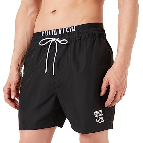 Calvin Klein Herren Badehose Medium Double WB Lang, Schwarz (PVH Black), M