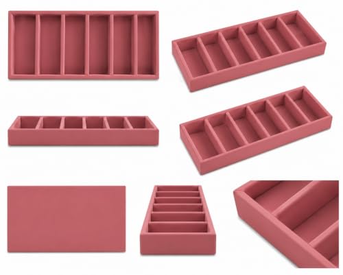 Image of La Trove 6 Slot Velvet Bangle Organizer Tray for Kada & Bracelets, Pink | Lined sections hold bangles, kada, bracelets, rings & chains; keeps accessories sorted in drawer, wardrobe & dressing table